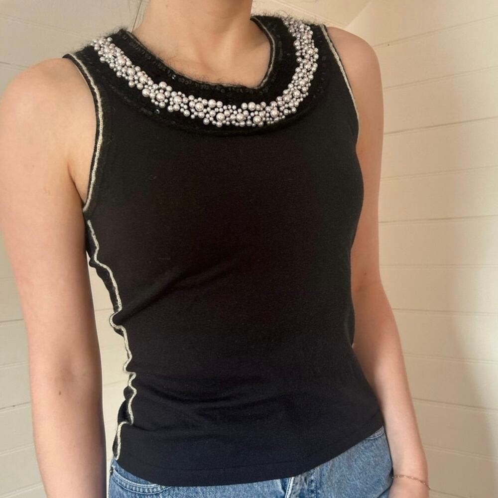 Beaded y2k etcetera sleeveless black tank top